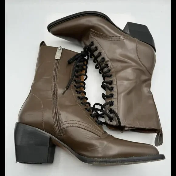 Chloe Rylee Patent Leather Heel Boots Brown Size 41 EU, 11 US - Picture 4 of 9